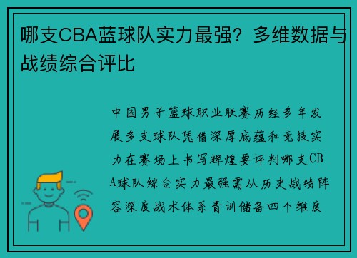 哪支CBA蓝球队实力最强？多维数据与战绩综合评比