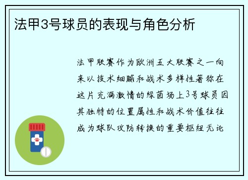 法甲3号球员的表现与角色分析