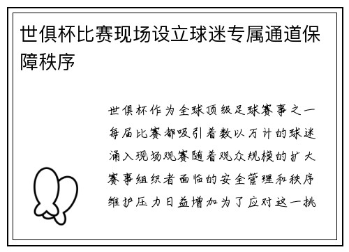 世俱杯比赛现场设立球迷专属通道保障秩序